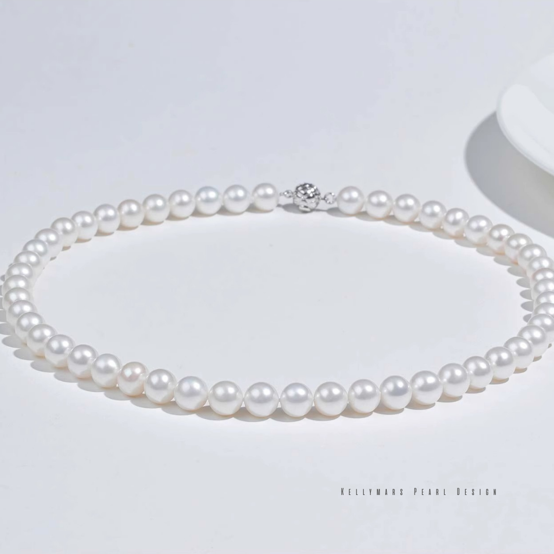 Ophelia - 7–9.5mm Natural Freshwater Aurora Pearl Necklace in 925 Stering Silver