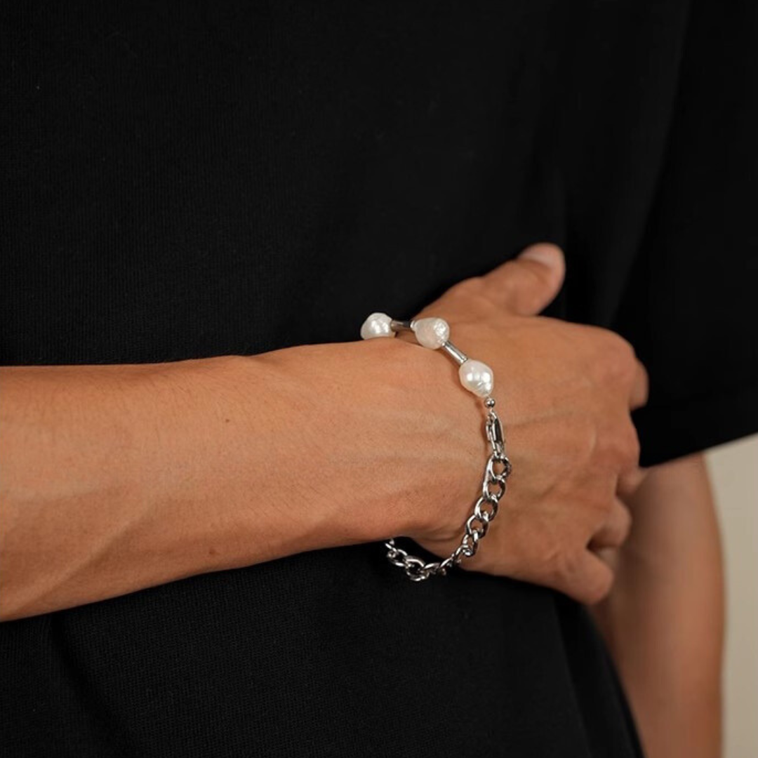 White Baroque Pearl Bracelet for Men