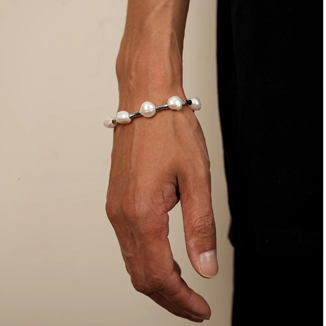 White Baroque Pearl Bracelet for Men