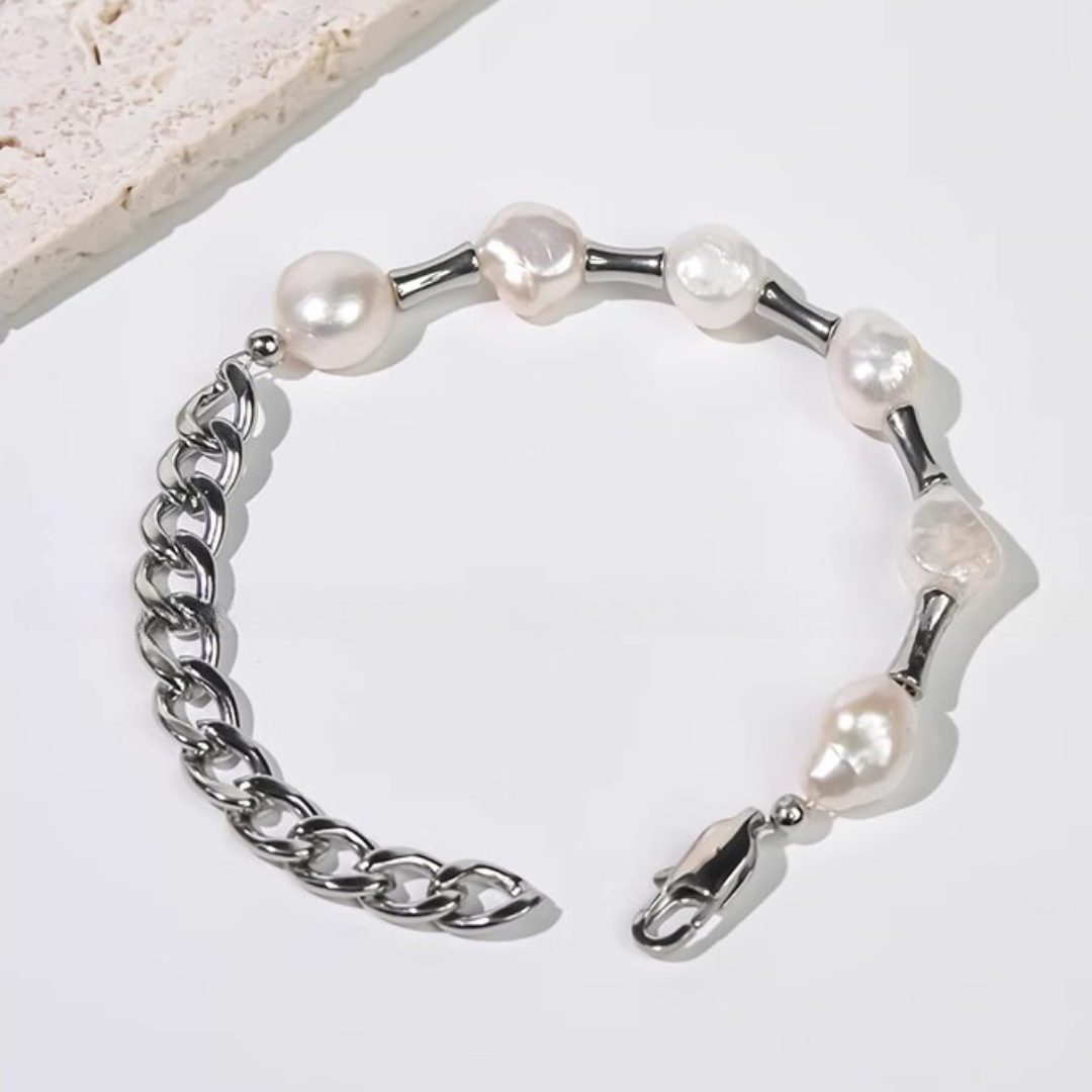 White Baroque Pearl Bracelet for Men