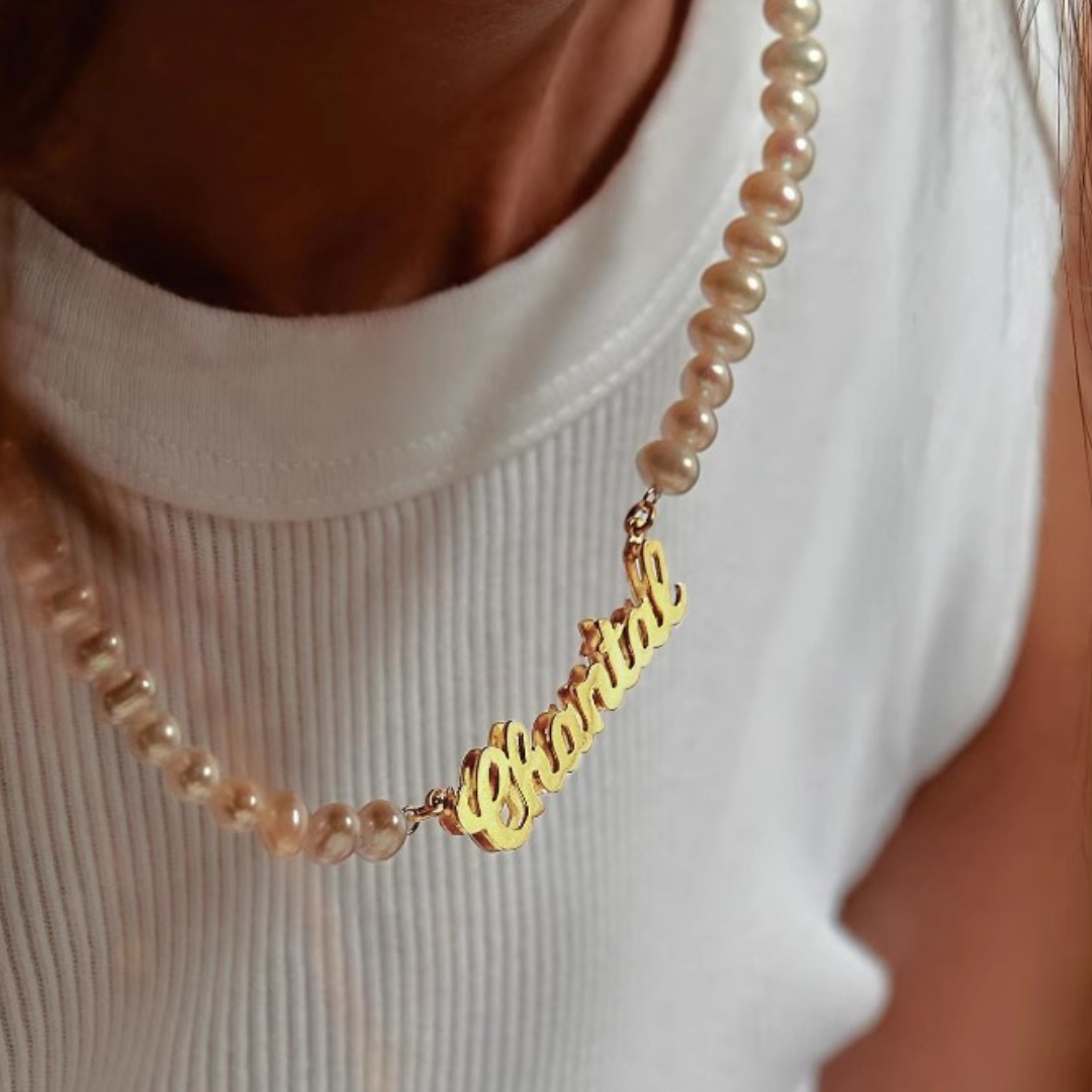 Personalized Name Necklace with Natural Freshwater Pearls