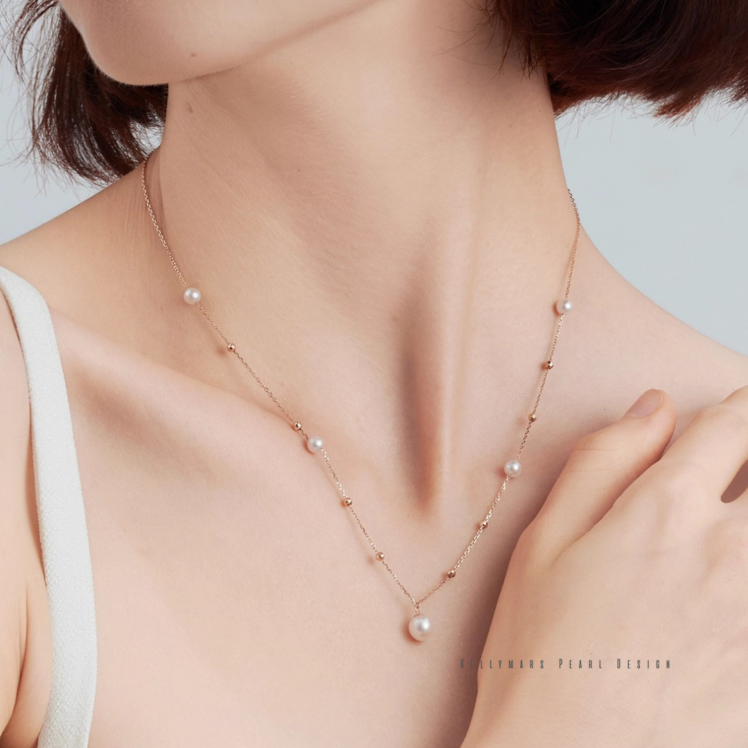 Minimalist real pearl necklace featuring 5–7.5mm Akoya pearls