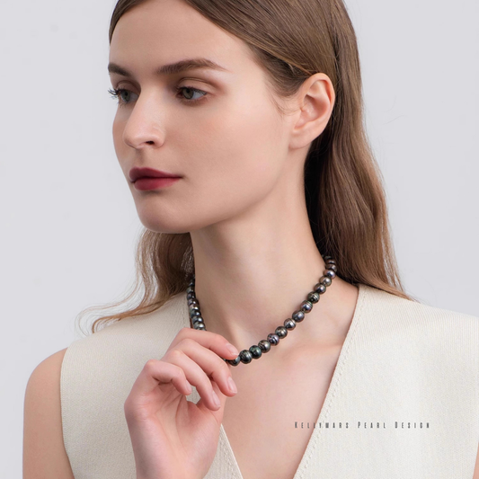Raven – 8–9mm Black Tahitian Baroque Ripple Pearl Necklace in 925 Sterling Silver