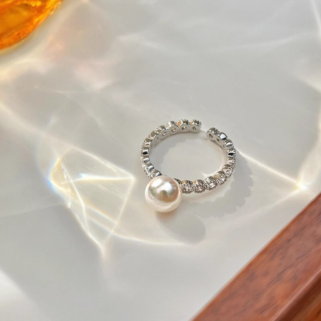 Silver Natural Freshwater Pearl Customizable Open Ring