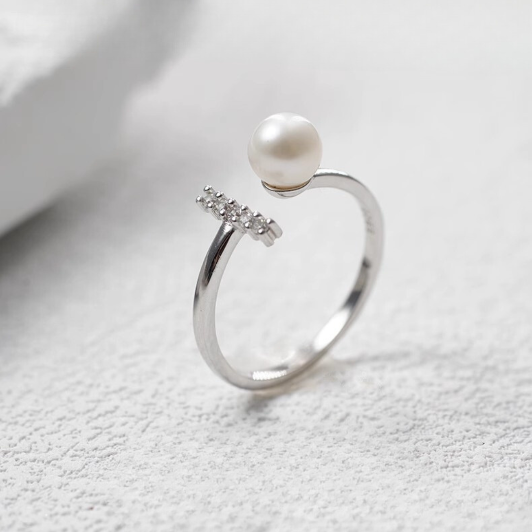 Silver Natural Freshwater Pearl Personalized Open Ring