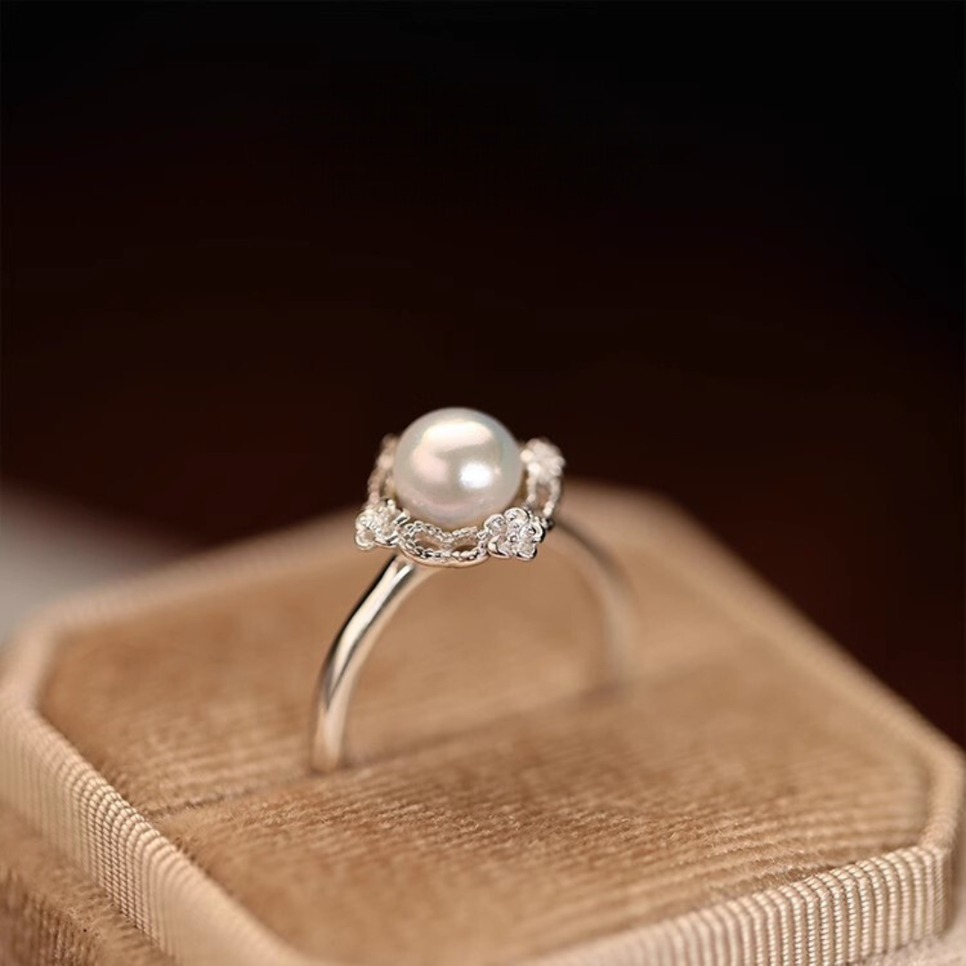 Silver Natural Pearl Adjustable Engagement Ring