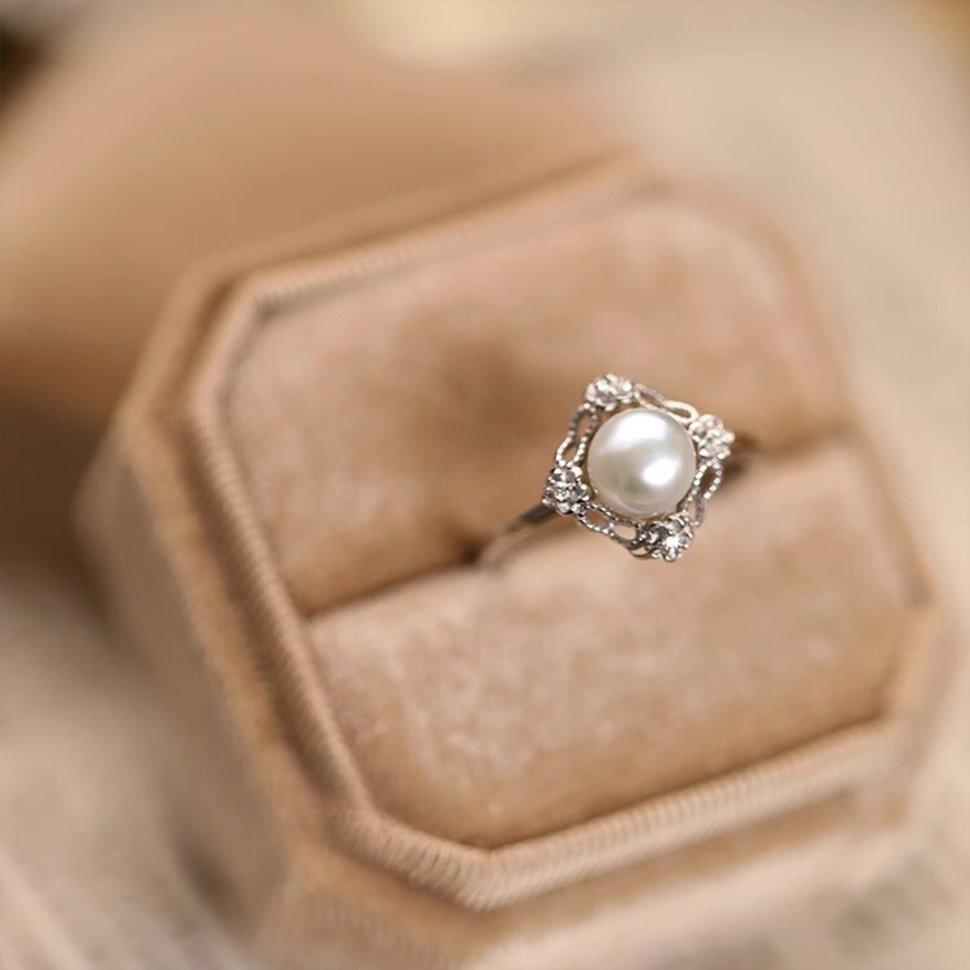 Silver Natural Pearl Adjustable Engagement Ring