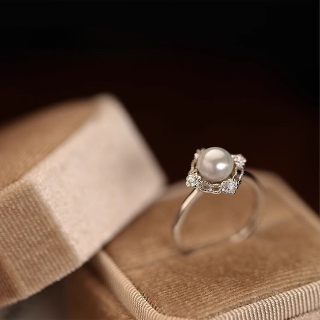 Silver Natural Pearl Adjustable Engagement Ring