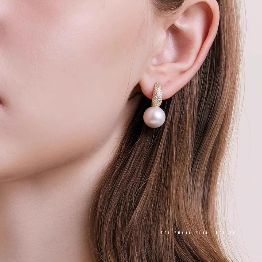 10–10.5mm natural freshwater pearl earrings with gold-tone hoop – dainty pearl jewelry for weddings or everyday wear