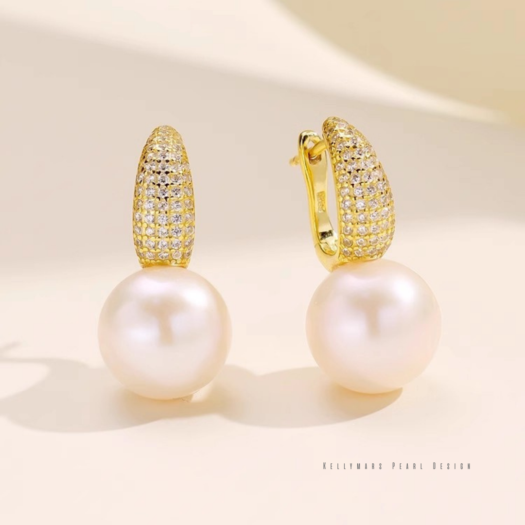 10–10.5mm natural freshwater pearl earrings with gold-tone hoop – dainty pearl jewelry for weddings or everyday wear