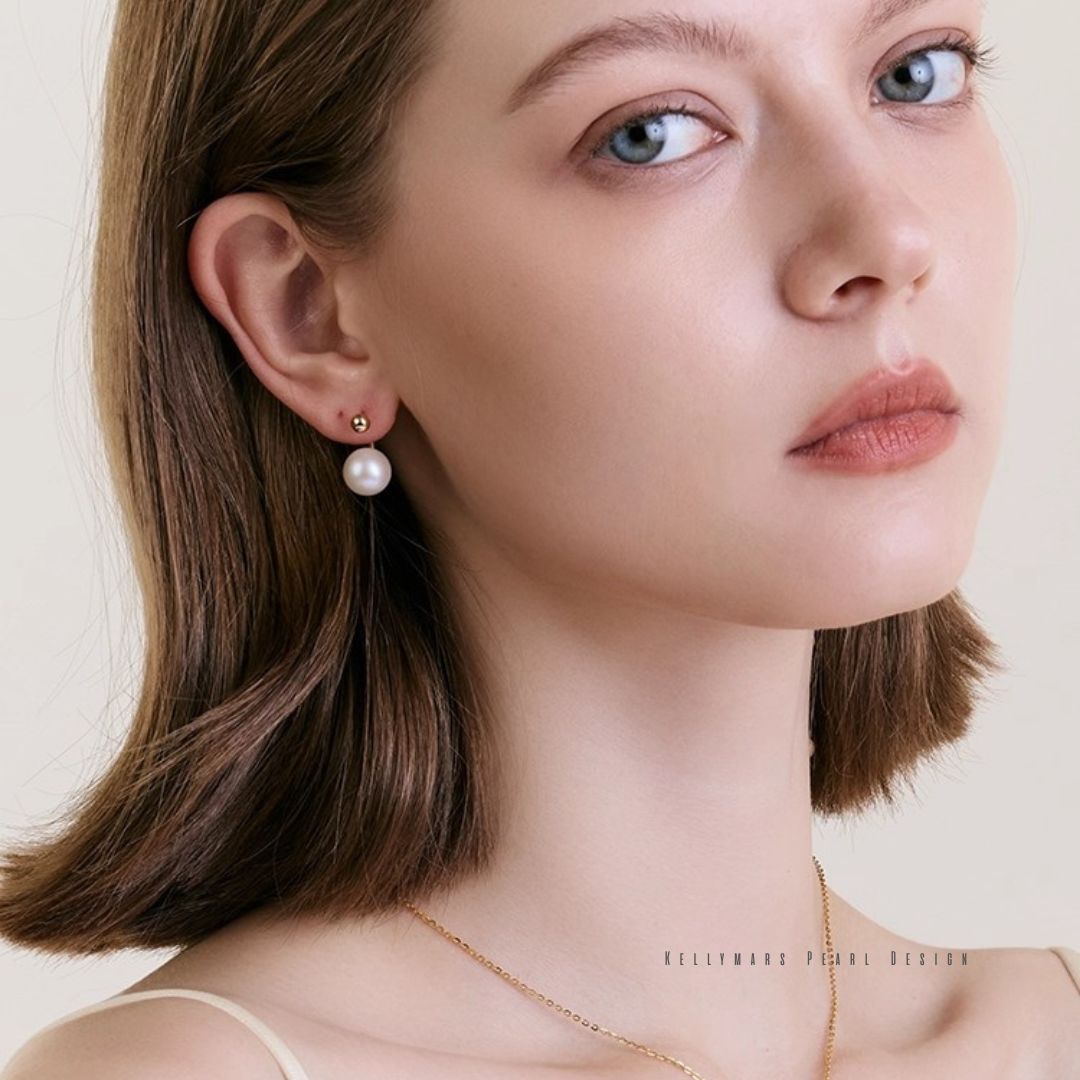 Solstice – 9–9.5mm Natural Freshwater Pearl Drop Earrings with Detachable Gold Bead for Two-Way Styling