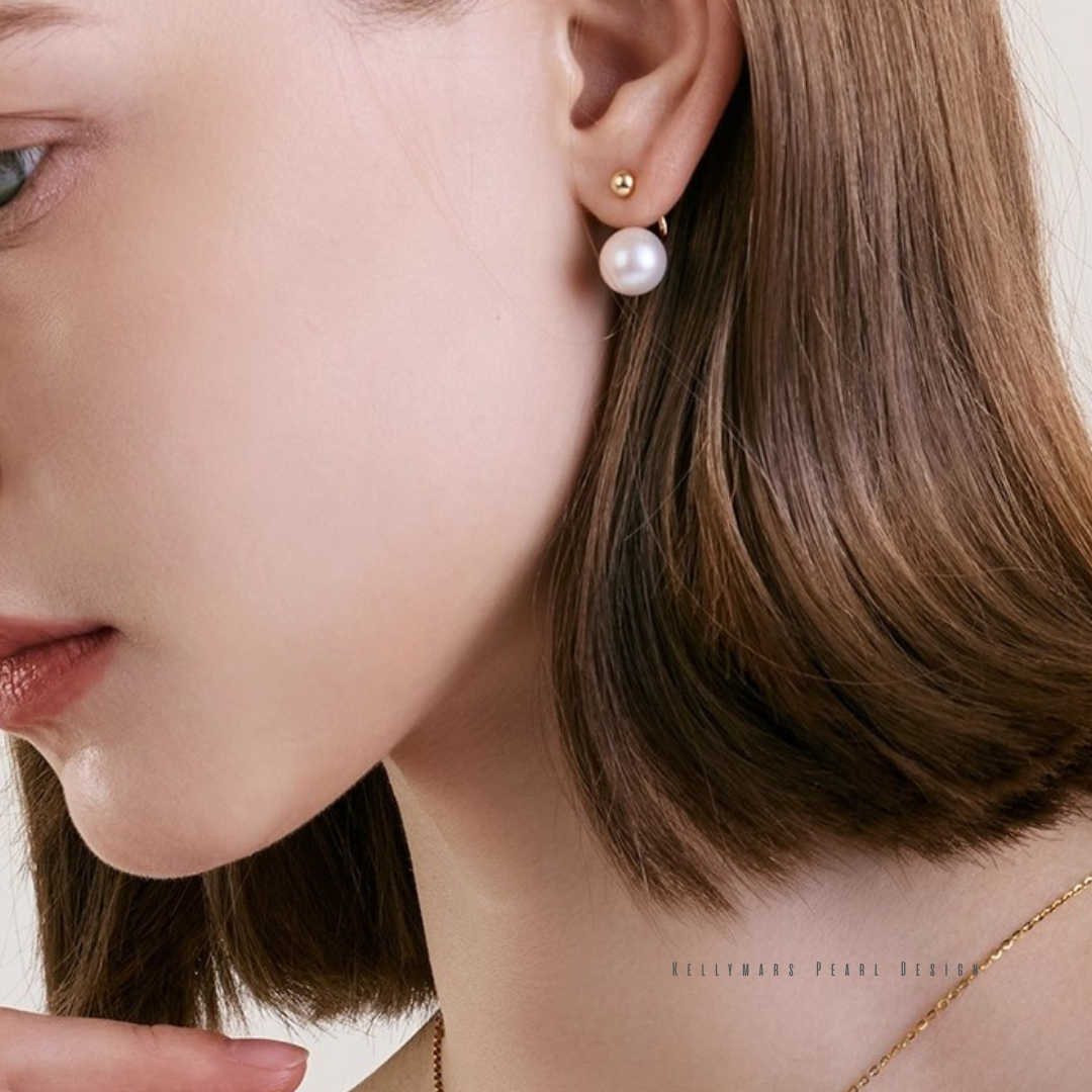 Solstice – 9–9.5mm Natural Freshwater Pearl Drop Earrings with Detachable Gold Bead for Two-Way Styling