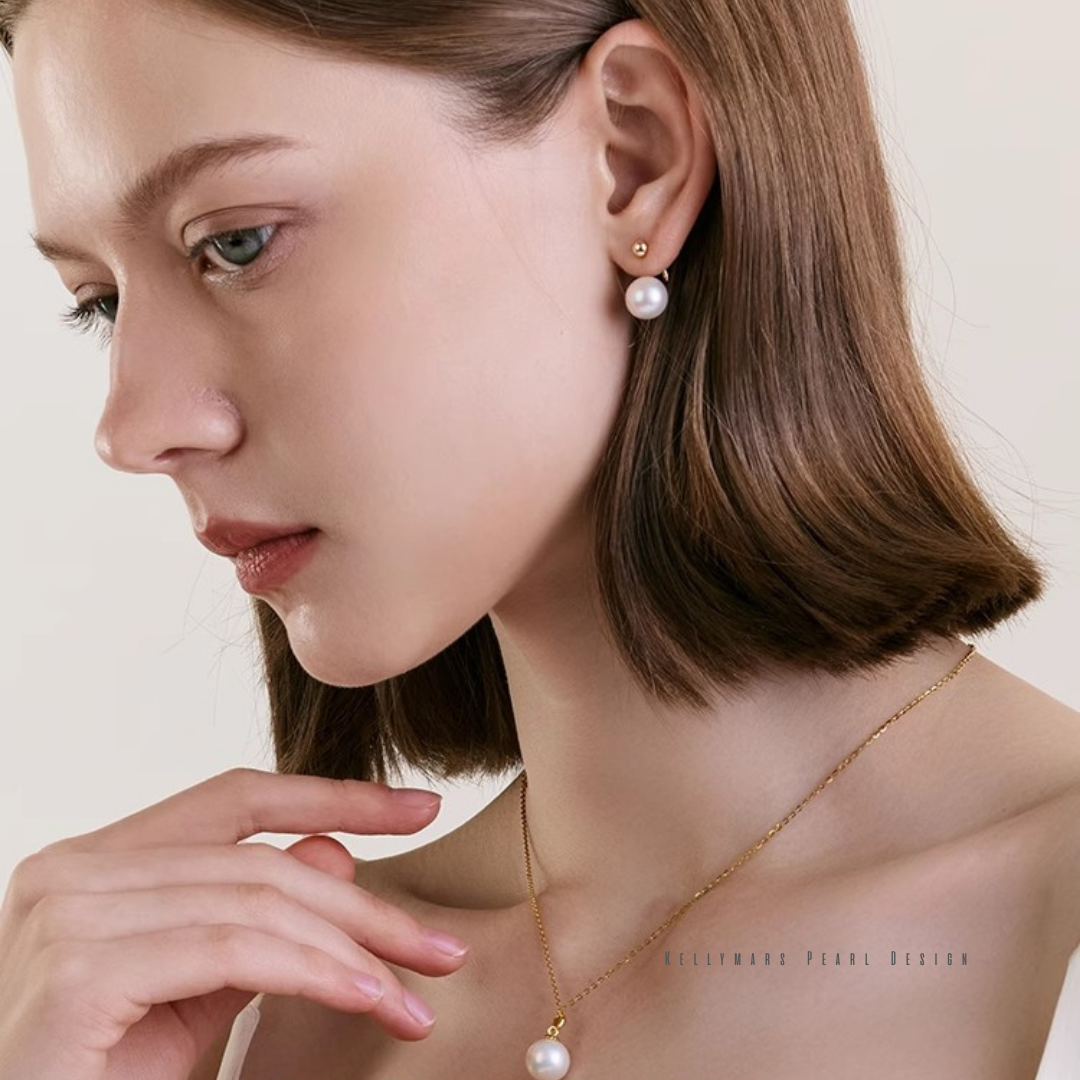 Solstice – 9–9.5mm Natural Freshwater Pearl Drop Earrings with Detachable Gold Bead for Two-Way Styling