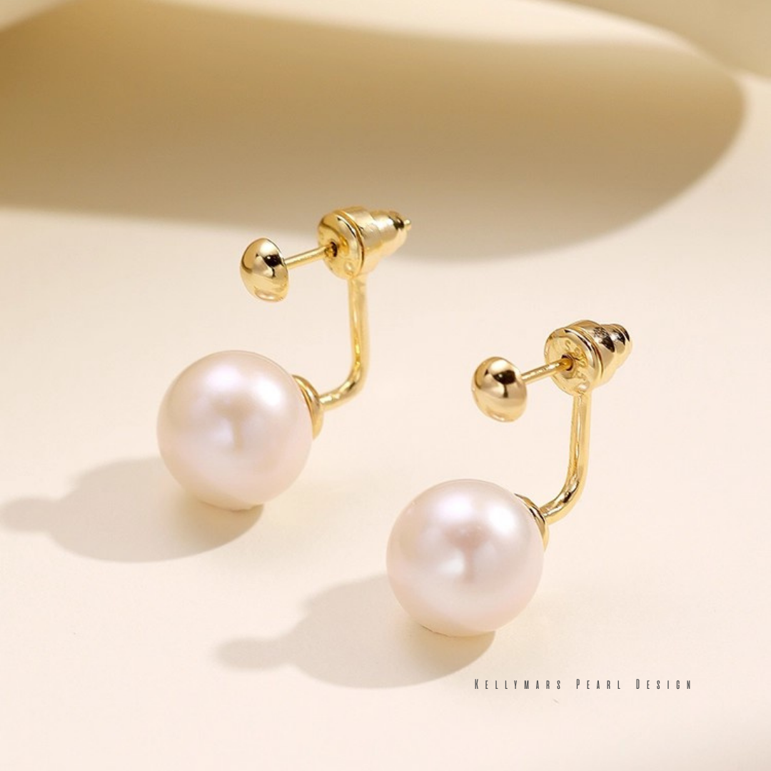 Solstice – 9–9.5mm Natural Freshwater Pearl Drop Earrings with Detachable Gold Bead for Two-Way Styling