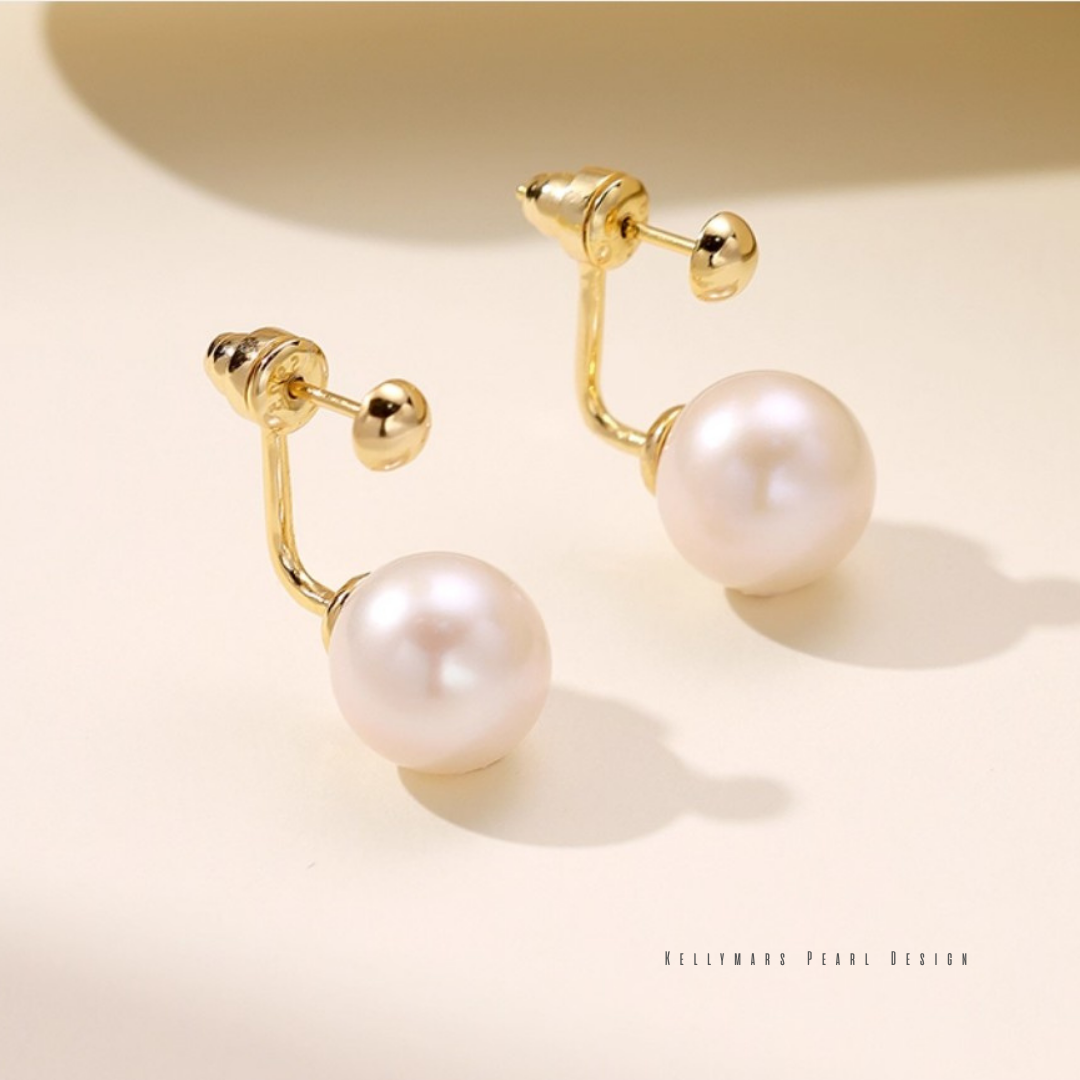 Solstice – 9–9.5mm Natural Freshwater Pearl Drop Earrings with Detachable Gold Bead for Two-Way Styling