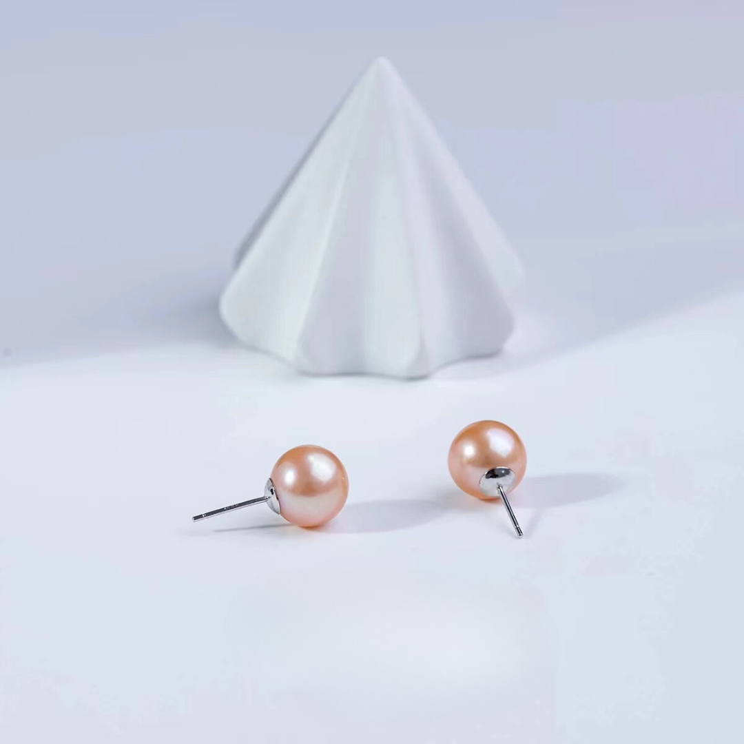 5mm-7.5mm Sterling Silver Orange Aurora Pearl Stud Earrings AAA Quality