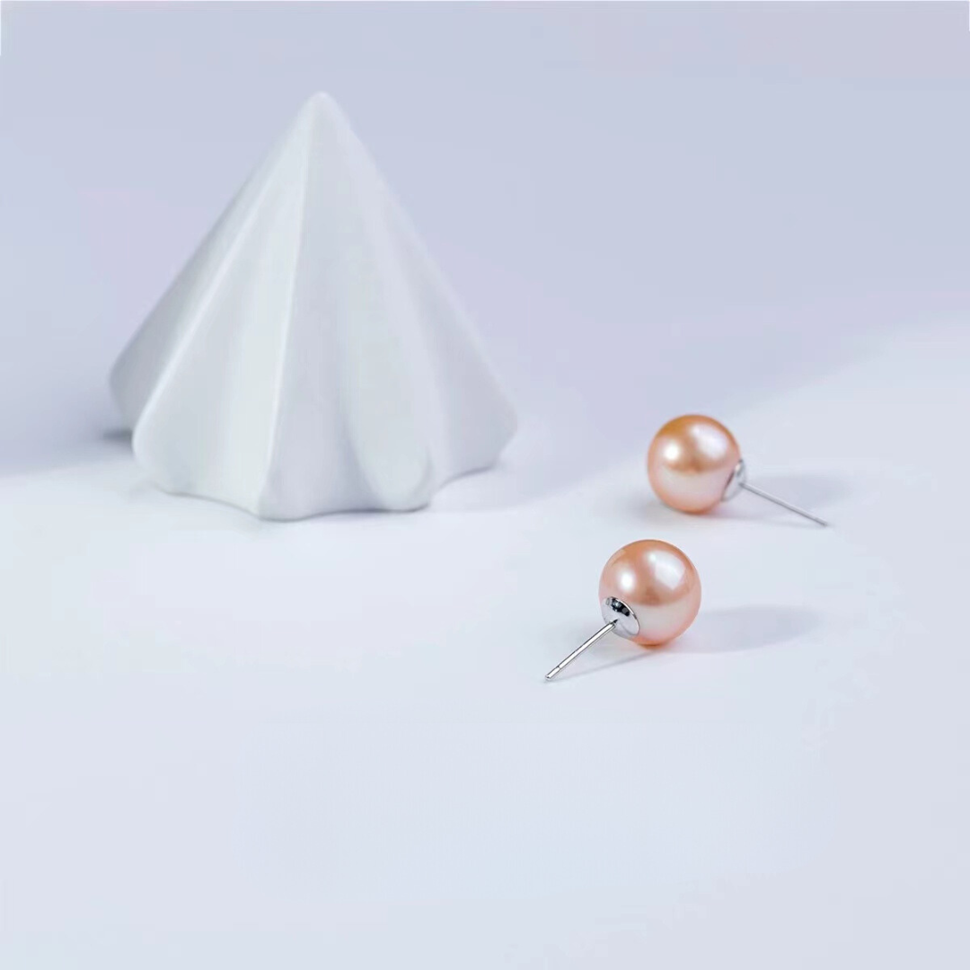 5mm-7.5mm Sterling Silver Orange Aurora Pearl Stud Earrings AAA Quality