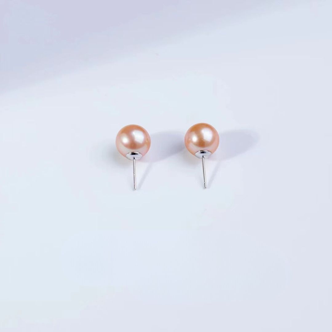 5mm-7.5mm Sterling Silver Orange Aurora Pearl Stud Earrings AAA Quality