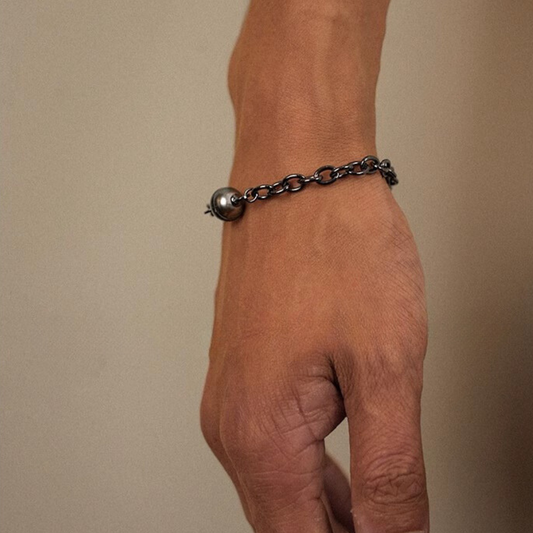 9mm-9.5mm Tahitian Pearl Bracelet Rhodium-Plated Cross Chain for Men - AAA Quality