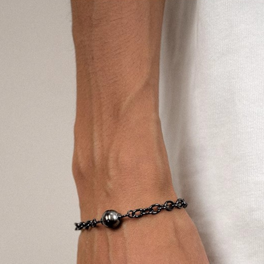 9mm-9.5mm Tahitian Pearl Bracelet Rhodium-Plated Cross Chain for Men - AAA Quality