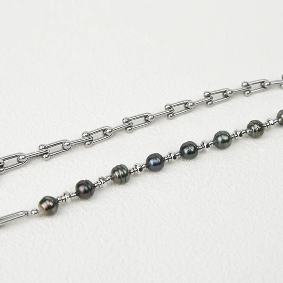 Black Threaded Tahitian Pearl Necklace for Men Gift