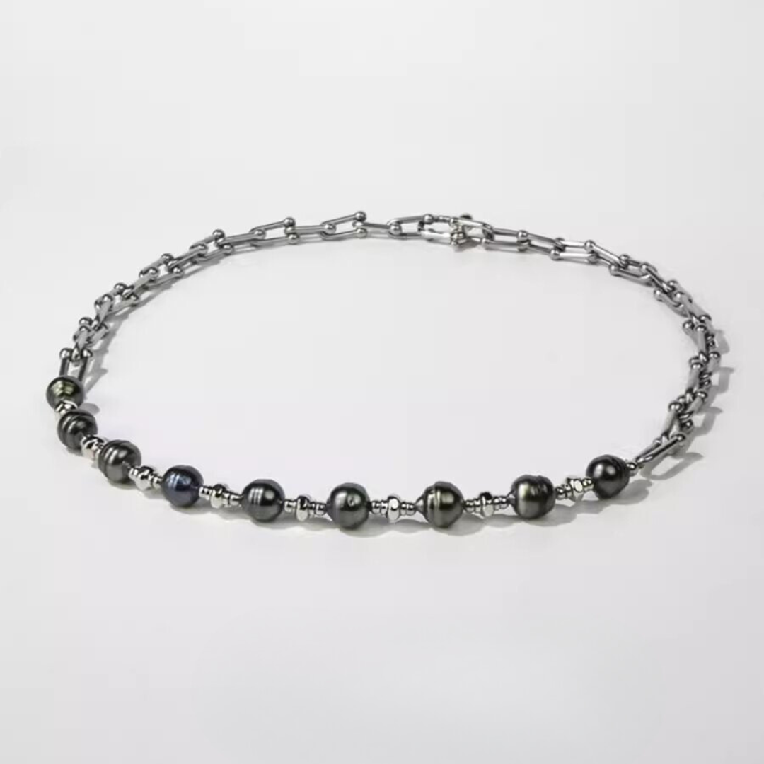 Black Threaded Tahitian Pearl Necklace for Men Gift