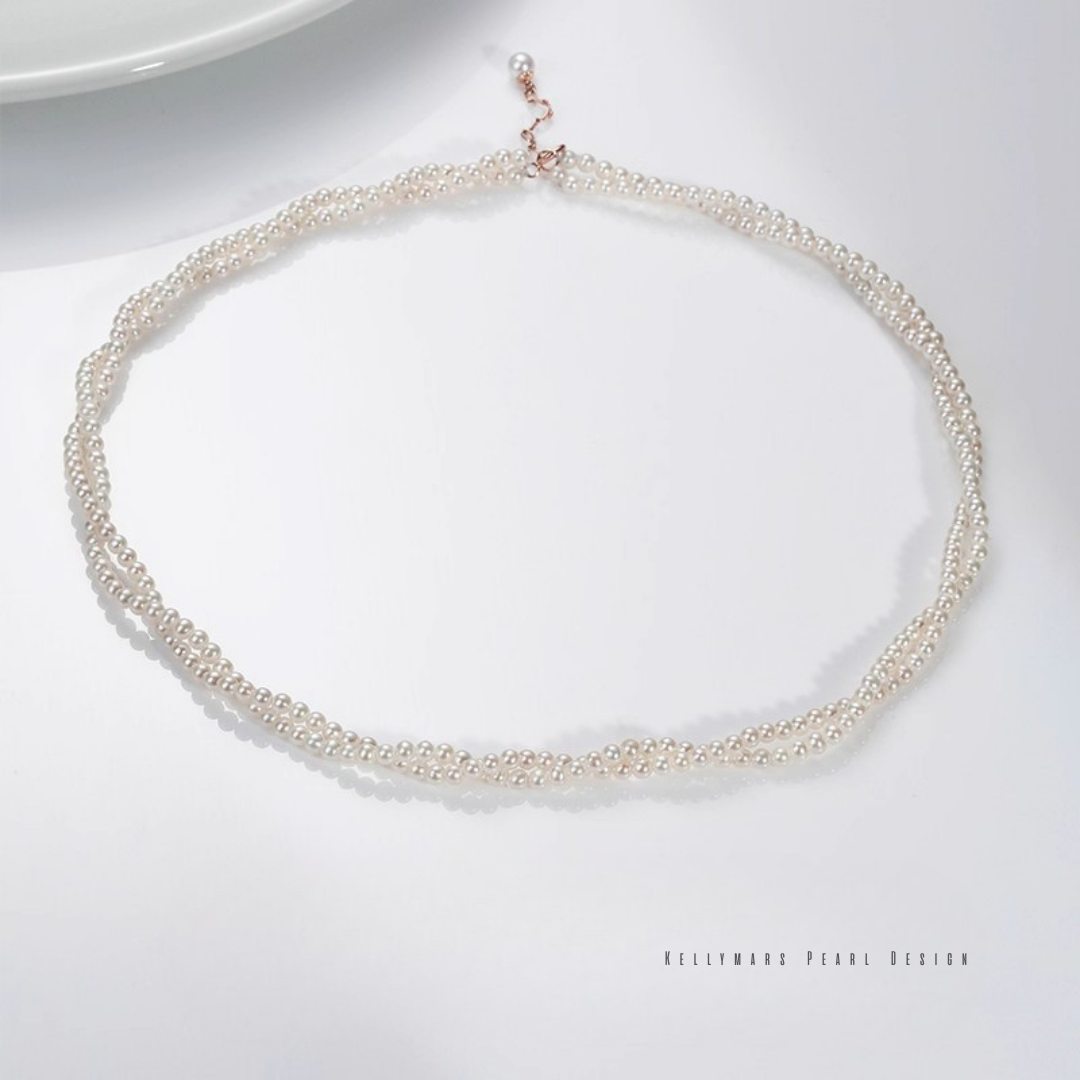 Twilight - 2.5–3mm Double-Layered Natural Freshwater Aurora Pearl Necklace in 18K Solid Gold