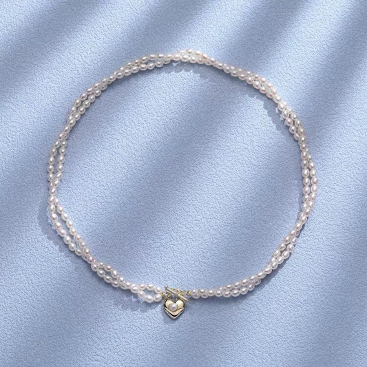 Double-Layer Heart Pearl Necklace with Two Wearing Styles