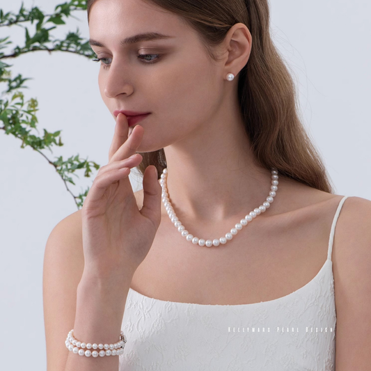Whisper – 6–7.5mm Classic Natural Pearl Minimalist Bracelet in 925 Sterling Silver