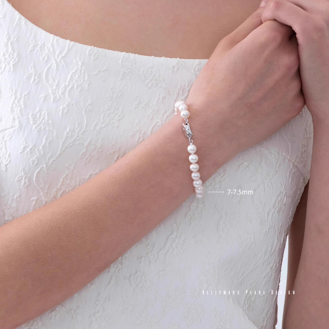 Whisper – 6–7.5mm Classic Natural Pearl Minimalist Bracelet in 925 Sterling Silver
