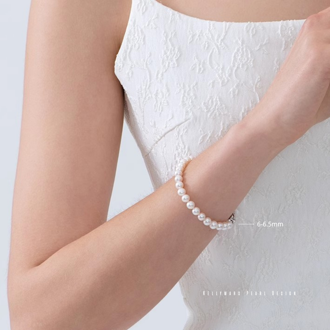 Whisper – 6–7.5mm Classic Natural Pearl Minimalist Bracelet in 925 Sterling Silver