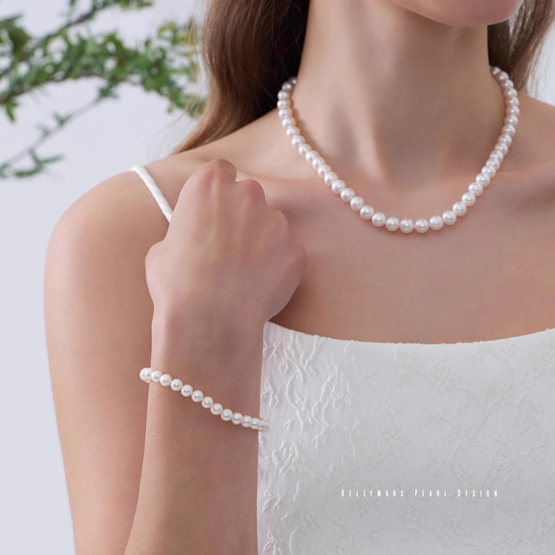 Whisper – 6–7.5mm Classic Natural Pearl Minimalist Bracelet in 925 Sterling Silver