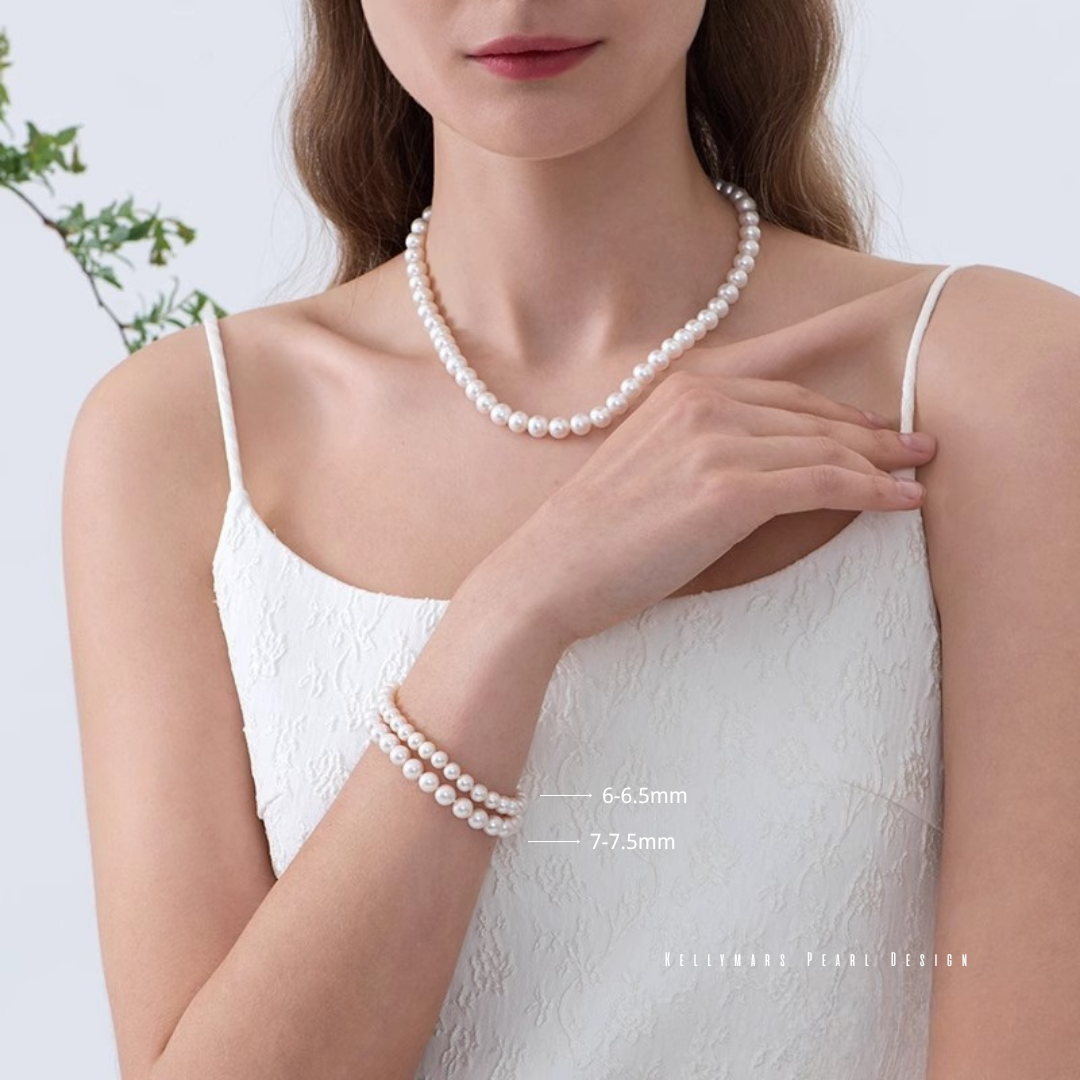 Whisper – 6–7.5mm Classic Natural Pearl Minimalist Bracelet in 925 Sterling Silver