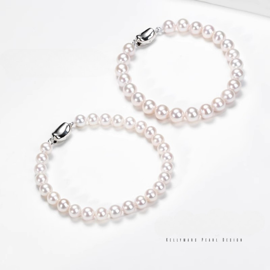 Whisper – 6–7.5mm Classic Natural Pearl Minimalist Bracelet in 925 Sterling Silver