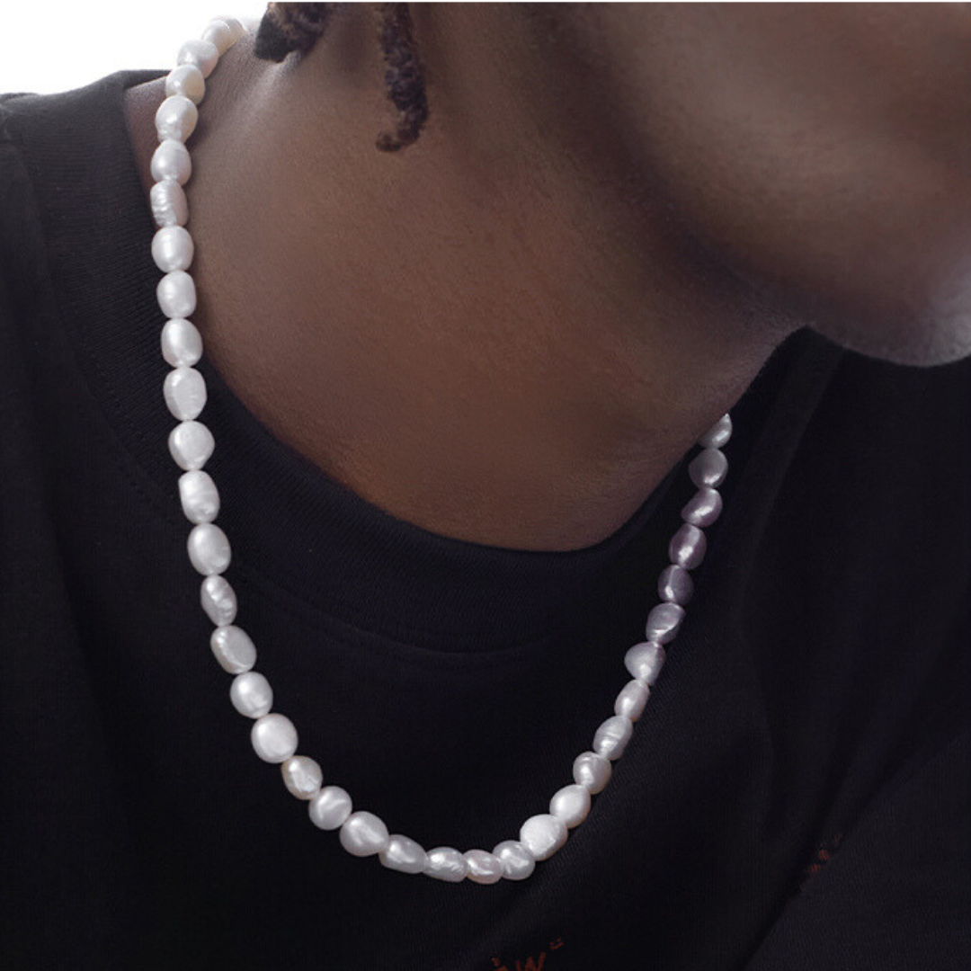 White Baroque Pearl Necklace for Boyfriend Gift