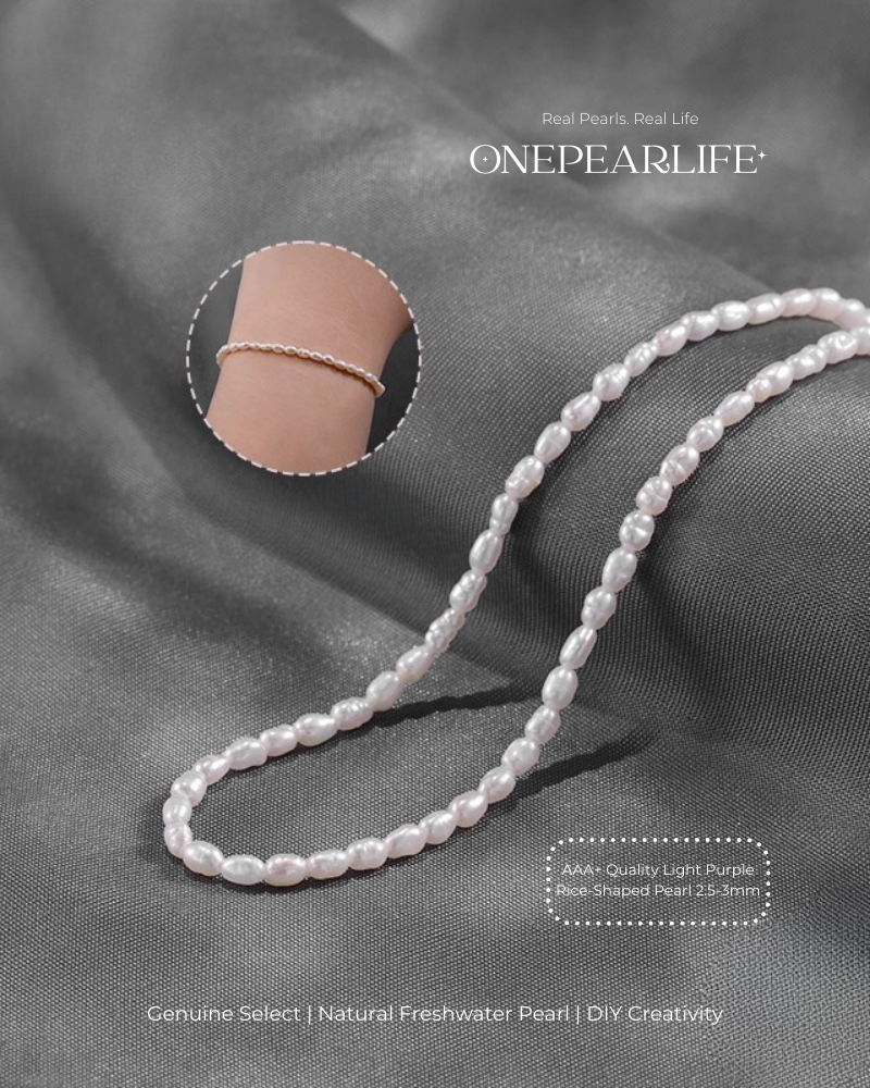 AAA Quality Natural Freshwater Rice-Shaped Full-Drilled Pearl Beads – DIY Necklace & Bracelet Jewelry Making Supplies (Full Strand) Onepearlife