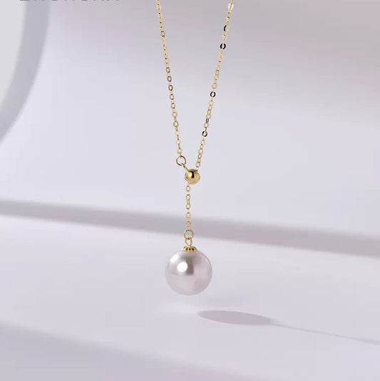 18K Solid Gold Akoya Saltwater Pearl Pendant Necklace AAAA Quality（9mm-9.5mm）