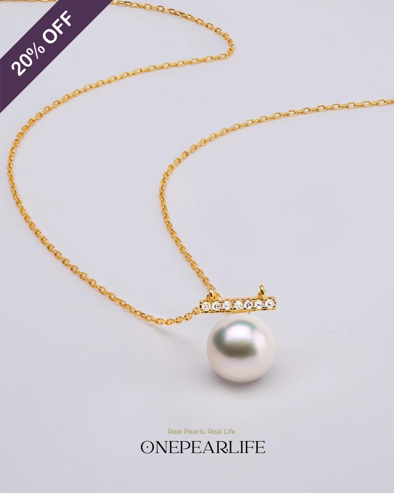 Alinea – AAA Quality Freshwater Pearl Balance Bar Pendant Necklace | 18K Gold Vermeil | 8–8.5mm Onepearlife