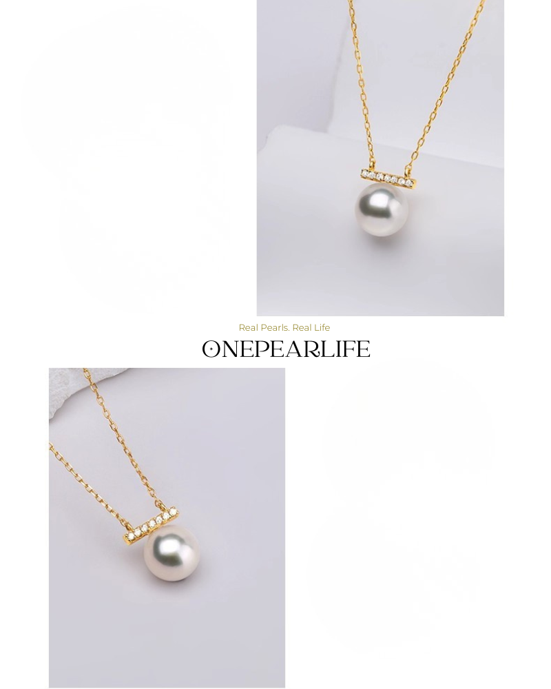 Alinea – AAA Quality Freshwater Pearl Balance Bar Pendant Necklace | 18K Gold Vermeil | 8–8.5mm Onepearlife