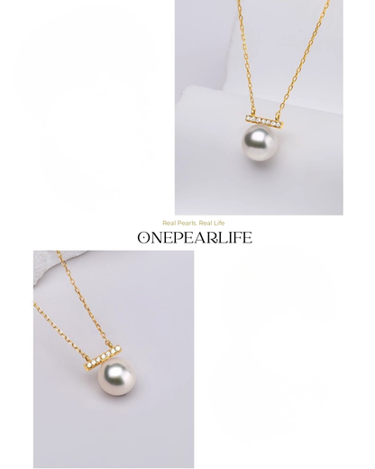 Alinea – AAA Quality Freshwater Pearl Balance Bar Pendant Necklace | 18K Gold Vermeil | 8–8.5mm Onepearlife