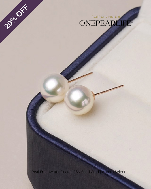 Alora – AAA Quality Natural Freshwater White Pearl Stud Earrings | 5–9.5mm | 18K Gold