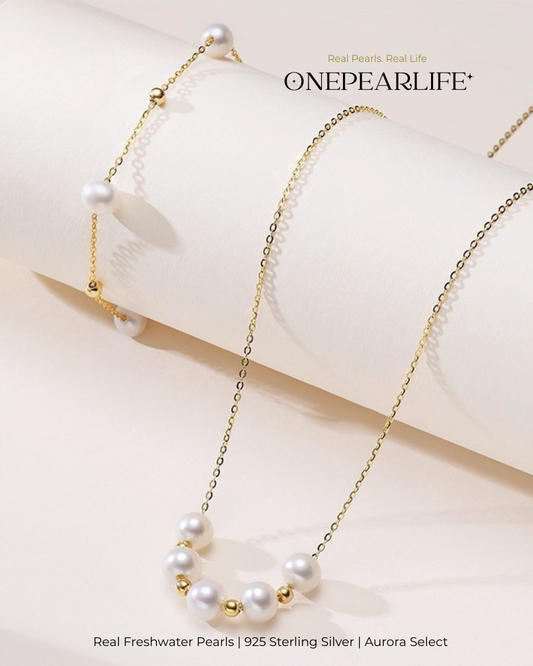 Althaea – AAA Quality Freshwater Pearl Jewelry Two Set (Necklace | Bracelet | 6–6.5mm) | 18K Gold Vermeil