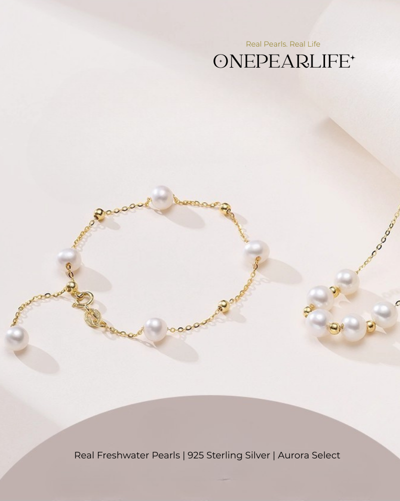 Althaea – AAA Quality Freshwater Pearl Jewelry Two Set (Necklace | Bracelet | 6–6.5mm) | 18K Gold Vermeil