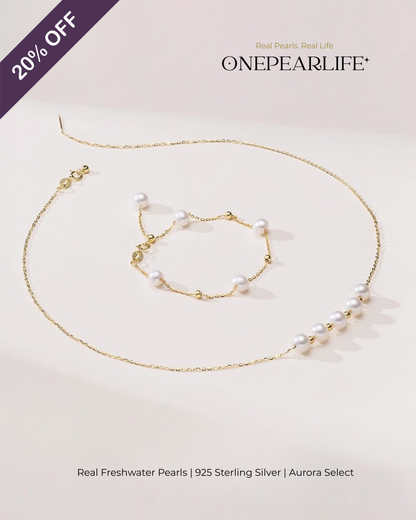 Althaea – AAA Quality Freshwater Pearl Jewelry Two Set (Necklace | Bracelet | 6–6.5mm) | 18K Gold Vermeil
