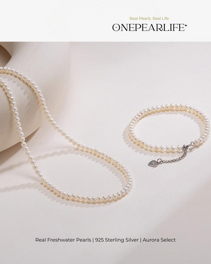 Althea – AAA Quality Mini Freshwater Pearl Jewelry Set | Necklace & Bracelet (4–4.5mm, 925 Sterling Silver)