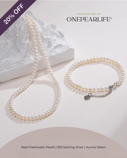 Althea – AAA Quality Mini Freshwater Pearl Jewelry Set | Necklace & Bracelet (4–4.5mm, 925 Sterling Silver)