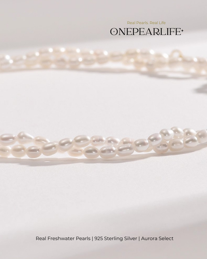 Amara – AAA Quality Double Strand Natural Rice-Shaped Freshwater Pearl Necklace | 3–4mm | 18K Gold Vermeil