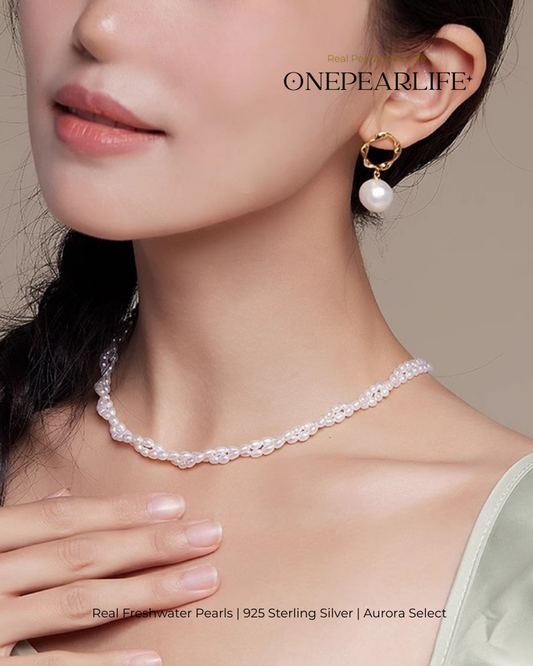 Amara – AAA Quality Double Strand Natural Rice-Shaped Freshwater Pearl Necklace | 3–4mm | 18K Gold Vermeil