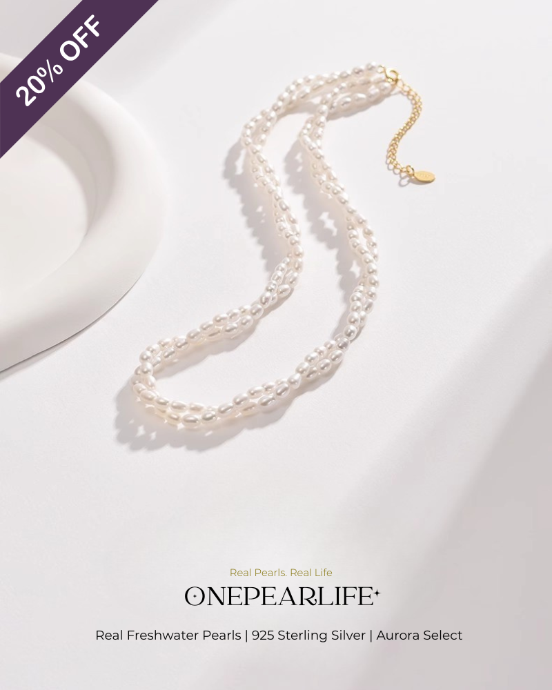 Amara – AAA Quality Double Strand Natural Rice-Shaped Freshwater Pearl Necklace | 3–4mm | 18K Gold Vermeil