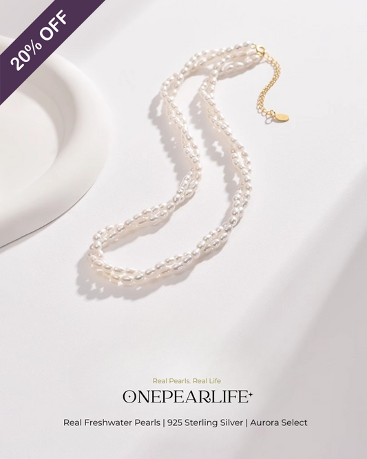 Amara – AAA Quality Double Strand Natural Rice-Shaped Freshwater Pearl Necklace | 3–4mm | 18K Gold Vermeil